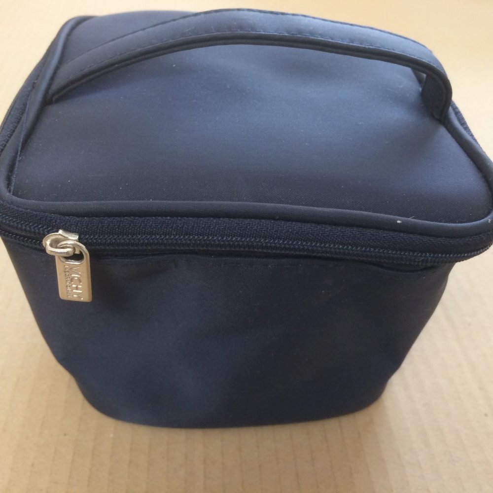 -NEW Blue square spacious makeup vanity case waterproof material zip close VICHY